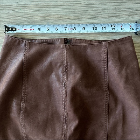Free People// Brown vegan leather high waisted mini skirt - Picture 6 of 8